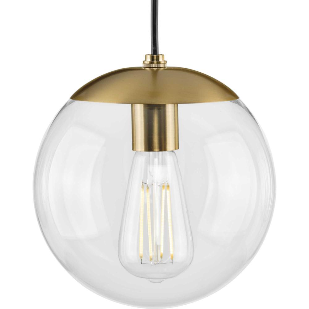 Atwell Collection 8-inch Brushed Bronze and Clear Glass Globe Small Hanging Pendant Light