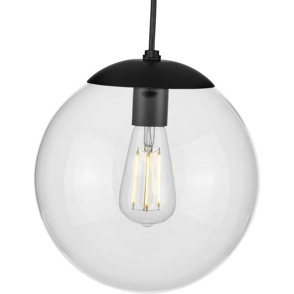 Atwell Collection 10-inch Matte Black and Clear Glass Globe Medium Hanging Pendant Light