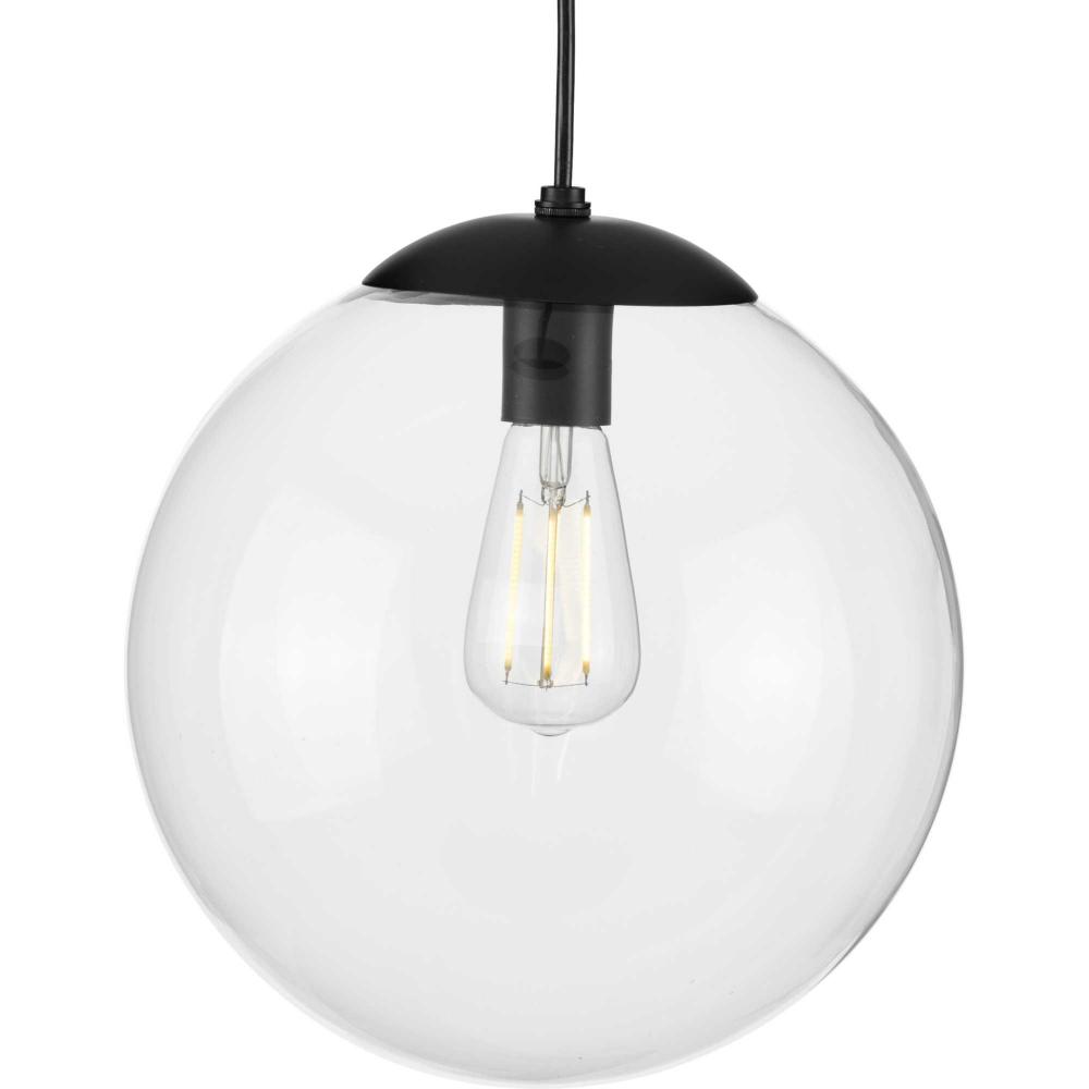 Atwell Collection 12-inch Matte Black and Clear Glass Globe Large Hanging Pendant Light