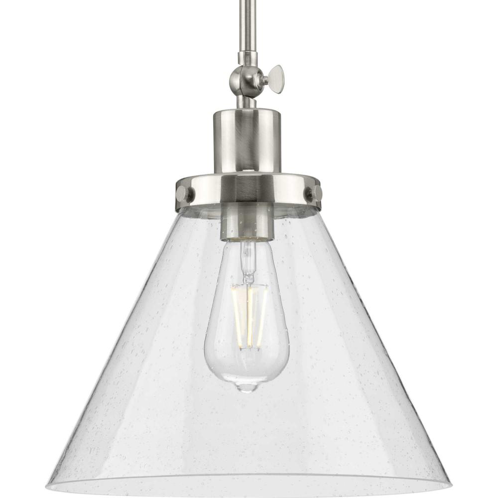 Hinton Collection One-Light Brushed Nickel and Seeded Glass Vintage Style Hanging Pendant Light