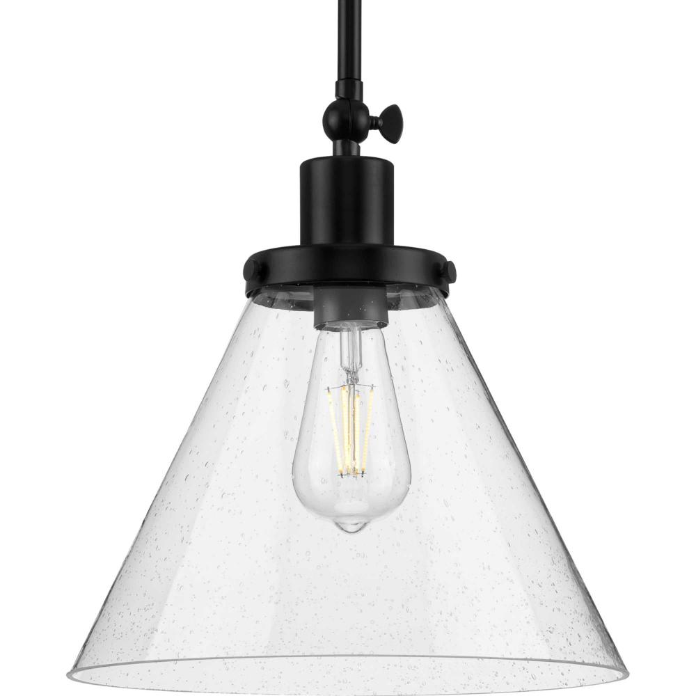 Hinton Collection One-Light Matte Black and Seeded Glass Vintage Style Hanging Pendant Light