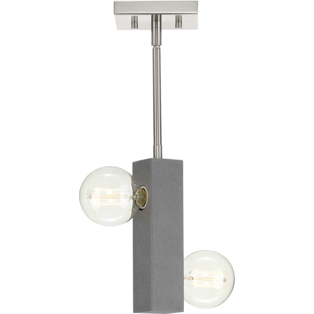 Mill Beam Collection Two-Light Brushed Nickel/Faux Concrete Industrial Style Convertible Mini-Pendan