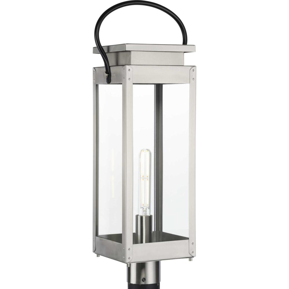 Union Square Collection One-Light Stainless Steel and Clear Glass Outdoor Post Lantern