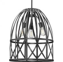 Progress P500344-187 - Chastain Collection Three-Light Cerused Black Oak Basket Farmhouse Pendant Light