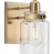 Progress P300045-163 - Calhoun Collection  One-Light Vintage Brass Clear Glass Farmhouse Bath Vanity Light