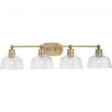 Progress P300398-163 - Singleton Collection Four-Light 36" Vintage Brass Farmhouse Vanity Light with Clear Glass Shades