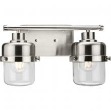 Progress P300423-009 - Beckner Collection Two-Light Brushed Nickel Clear Glass Urban Industrial Bath Light