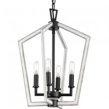 Progress P500377-31M - Galloway Collection Four-Light 18" Matte Black Modern Farmhouse Chandelier with Distressed White