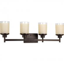 Progress P2998-20 - Alexa Collection Four-Light Antique Bronze Etched Umber Linen With Clear Edge Glass Modern Bath Vani