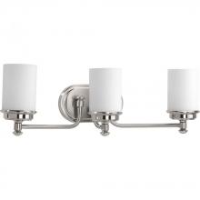 Progress P300014-009 - Glide Collection Three-Light Brushed Nickel Etched Opal Glass Coastal Bath Vanity Light