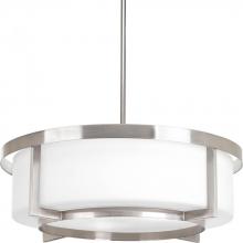 Progress P3930-09 - Four Light Brushed Nickel Etched White Glass Drum Shade Pendant