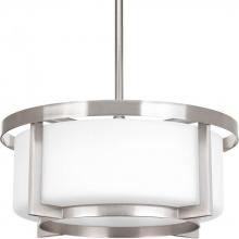 Progress P3981-09 - Two Light Brushed Nickel Etched White Glass Drum Shade Pendant
