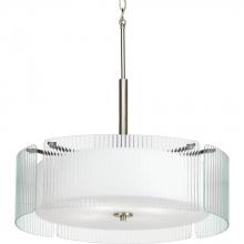 Progress P3985-09 - Four Light Brushed Nickel Clear Ribbed Glass Drum Shade Pendant