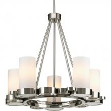 Progress P4647-09 - Five Light Brushed Nickel Opal Etched Glass Candle Chandelier