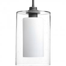Progress P500019-143 - Double Glass One-Light Graphite Etched White Inside/Seeded Glass Outside Glass Farmhouse Pendant Lig