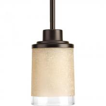 Progress P5147-20 - Alexa Collection One-Light Antique Bronze Etched Umber Linen With Clear Edge Glass Modern Mini-Penda