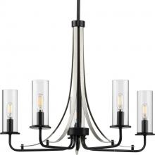 Progress P400209-031 - Riley Collection Five-Light Matte Black Clear Glass New Traditional Chandelier Light
