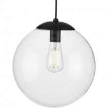 Progress P500311-031 - Atwell Collection 12-inch Matte Black and Clear Glass Globe Large Hanging Pendant Light
