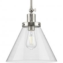 Progress P500324-009 - Hinton Collection One-Light Brushed Nickel and Seeded Glass Vintage Style Hanging Pendant Light