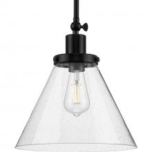 Progress P500324-031 - Hinton Collection One-Light Matte Black and Seeded Glass Vintage Style Hanging Pendant Light