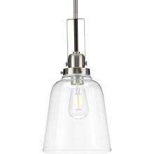 Progress P500329-009 - Rushton Collection One-Light Brushed Nickel/Black and Clear Glass Industrial Style Hanging Pendant L