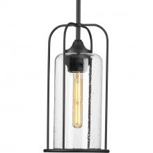 Progress P550292-031 - Watch Hill Collection One-Light Textured Black and Clear Seeded Glass Farmhouse Style Outdoor Hangin