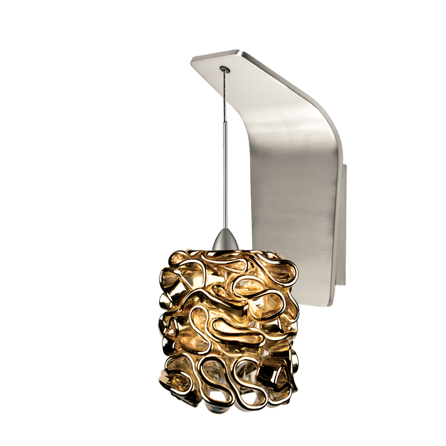 Candy LED Pendant Wall Sconce with Gold Glass in Brushed Nickel