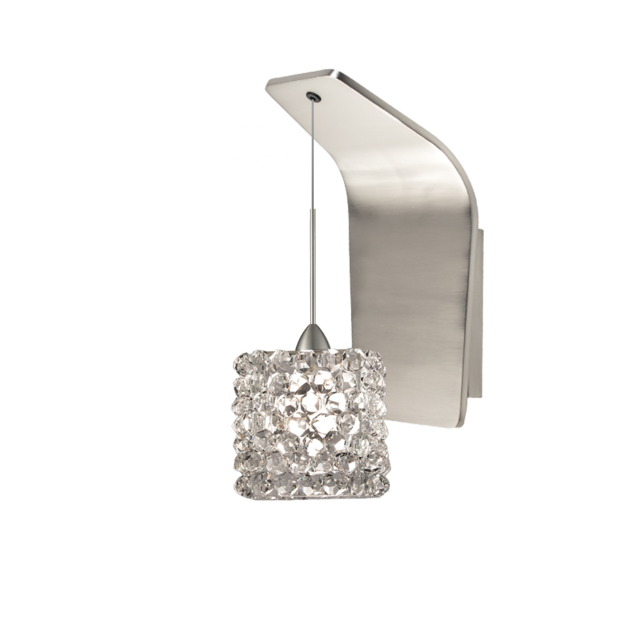 Mini Haven Pendant Wall Sconce with White Diamond Crystal in Brushed Nickel