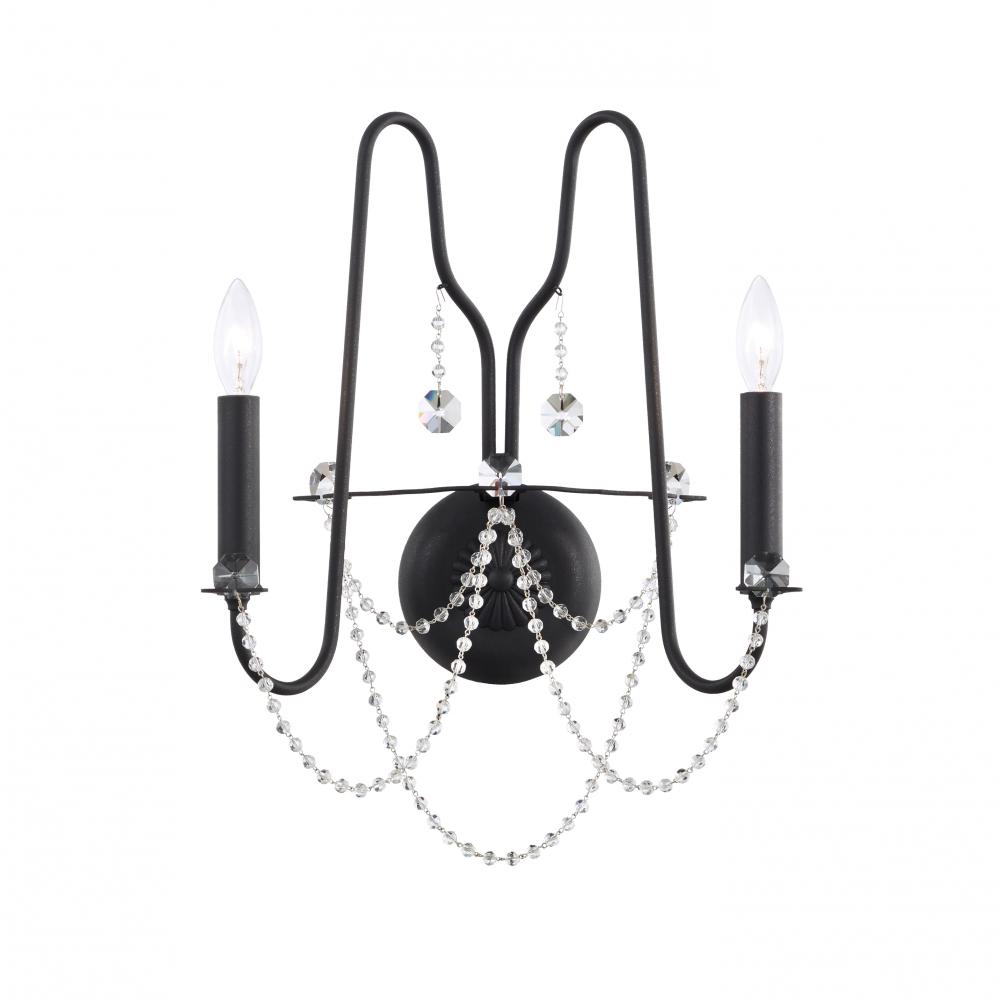Esmery 2 Light 120V Wall Sconce in Ferro Black with Clear Optic Crystal