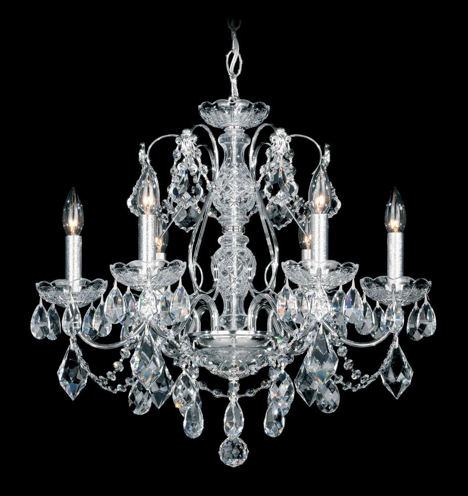Century 6 Light 110V Chandelier in Black with Clear Heritage Crystal