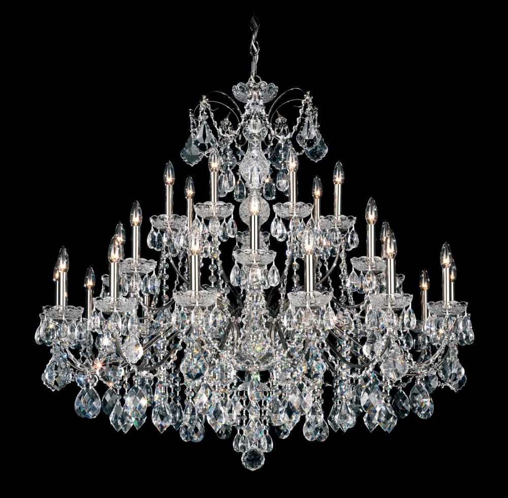 Century 28 Light 120V Chandelier in Antique Silver with Clear Heritage Handcut Crystal