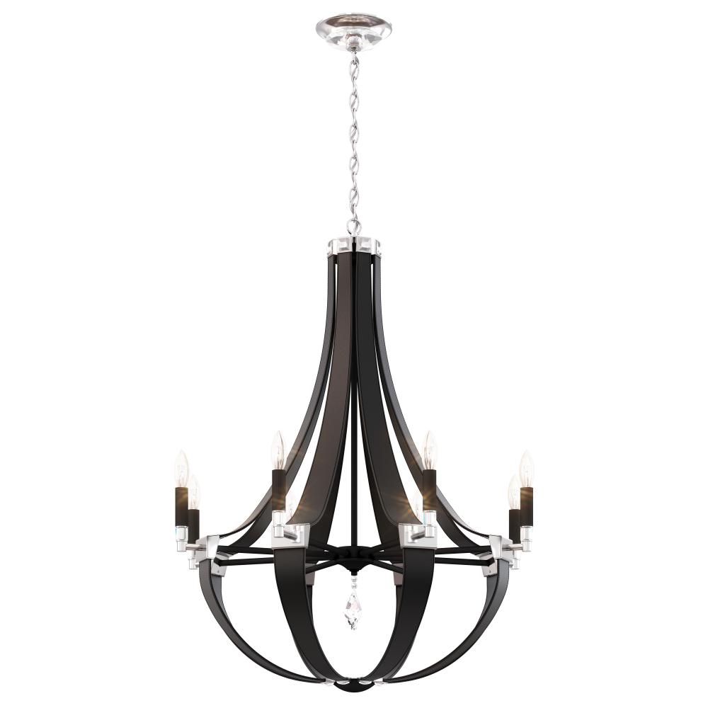 Crystal Empire 8 Light 120V Chandelier in White Pass Leather with Clear Radiance Crystal