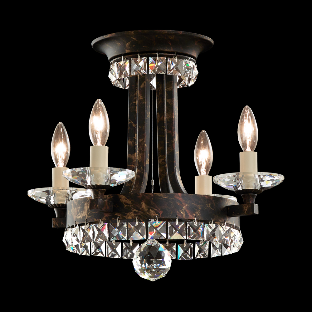 Early American 4 Lights 110V Close-to-Ceiling in Antique Silver with Clear Heritage Crystal