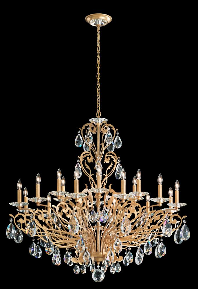 Filigrae 18 Light 120V Chandelier in Etruscan Gold with Clear Heritage Handcut Crystal