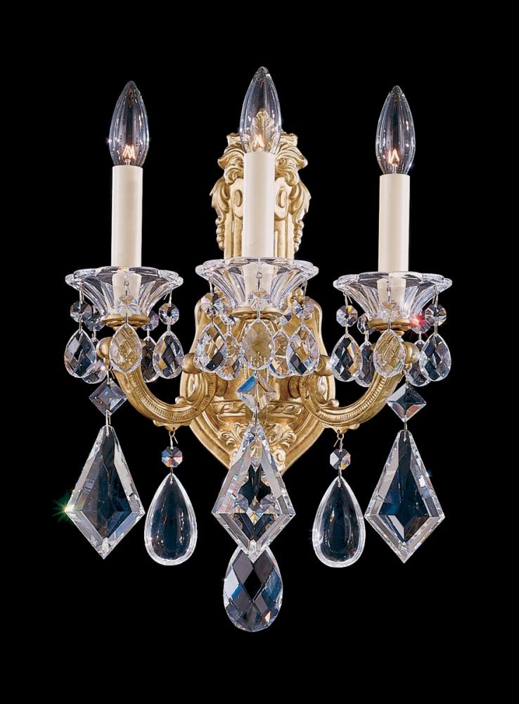 La Scala 3 Light 120V Wall Sconce in Heirloom Gold with Clear Heritage Handcut Crystal