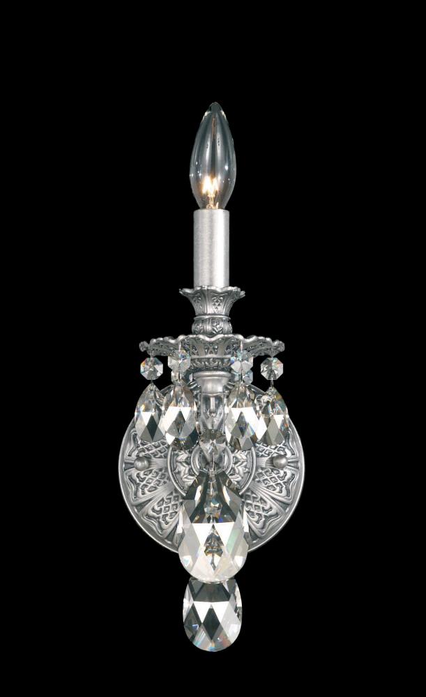 Milano 1 Light 120V Wall Sconce in Antique Silver with Clear Heritage Handcut Crystal