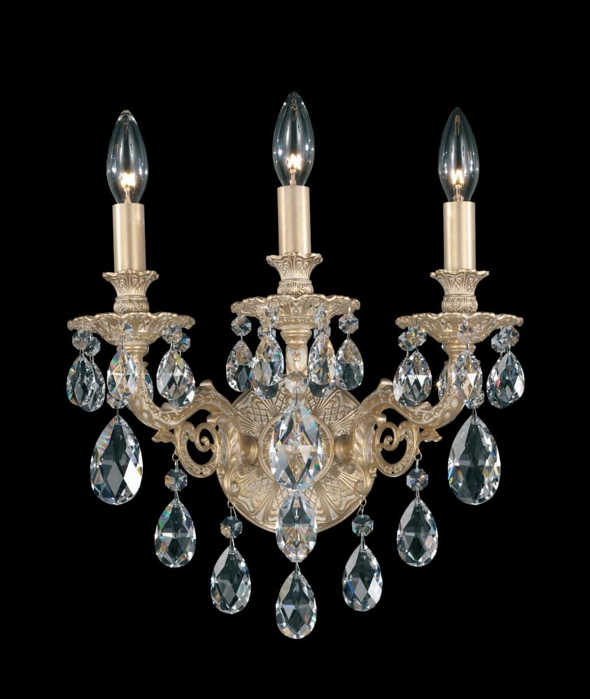 Milano 3 Light 120V Wall Sconce in Etruscan Gold with Clear Heritage Handcut Crystal