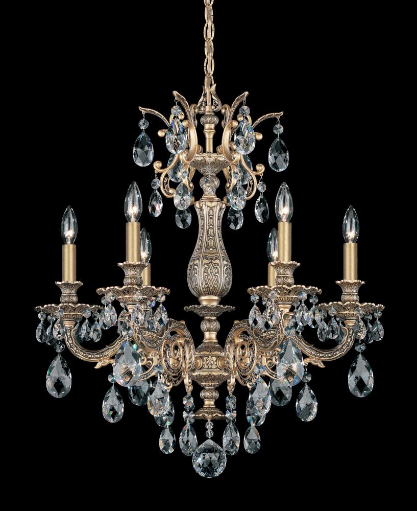 Milano 6 Light 120V Chandelier in Heirloom Gold with Clear Heritage Handcut Crystal