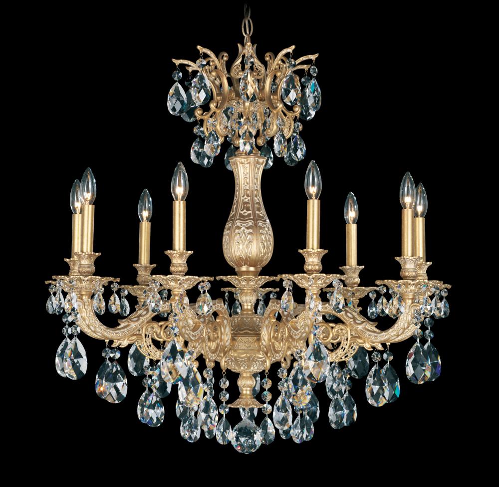 Milano 9 Light 120V Chandelier in Etruscan Gold with Clear Heritage Handcut Crystal