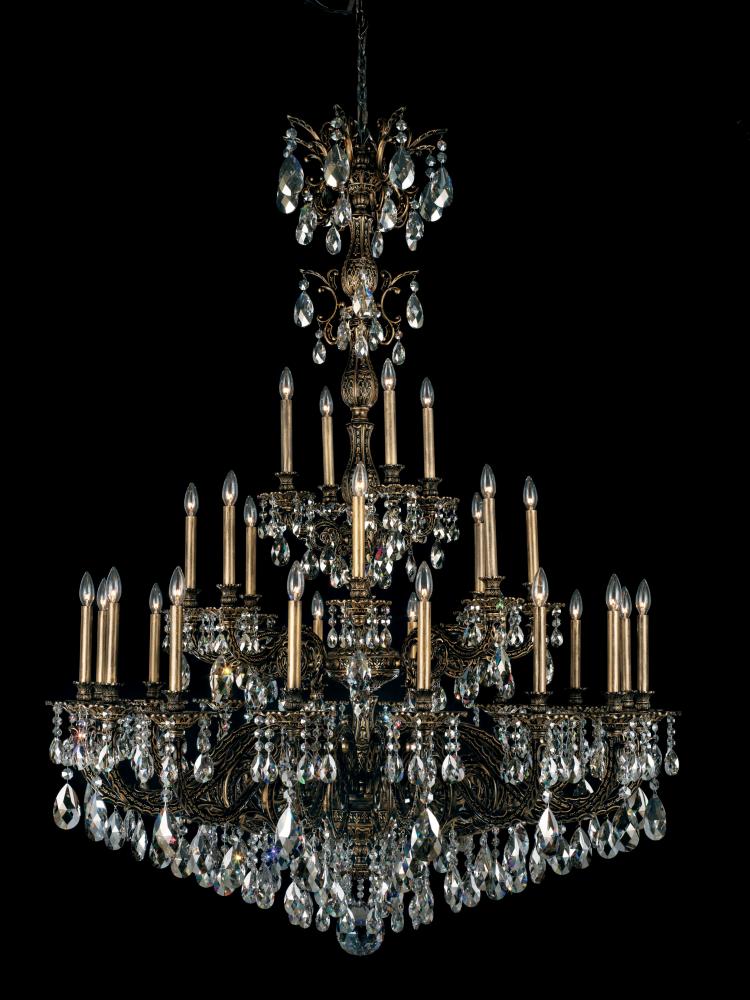 Milano 28 Light 120V Chandelier in Etruscan Gold with Clear Heritage Handcut Crystal