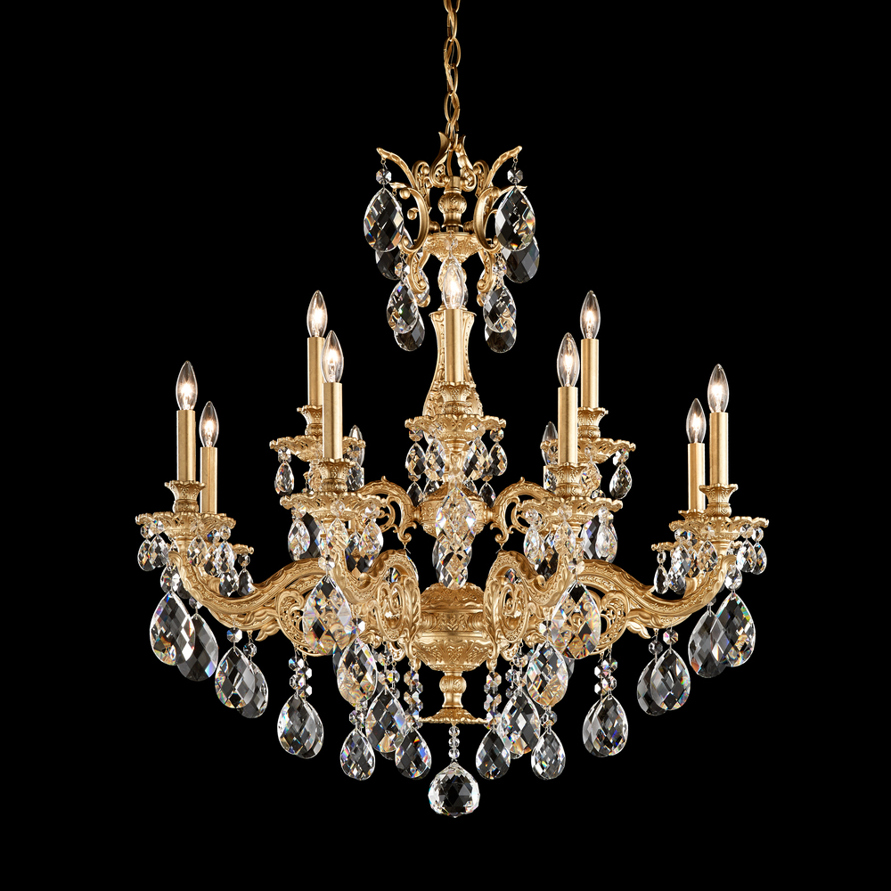 Milano 12 Light 120V Chandelier in Heirloom Gold with Clear Heritage Handcut Crystal