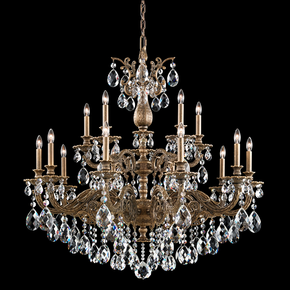 Milano 15 Light 120V Chandelier in Etruscan Gold with Clear Heritage Handcut Crystal