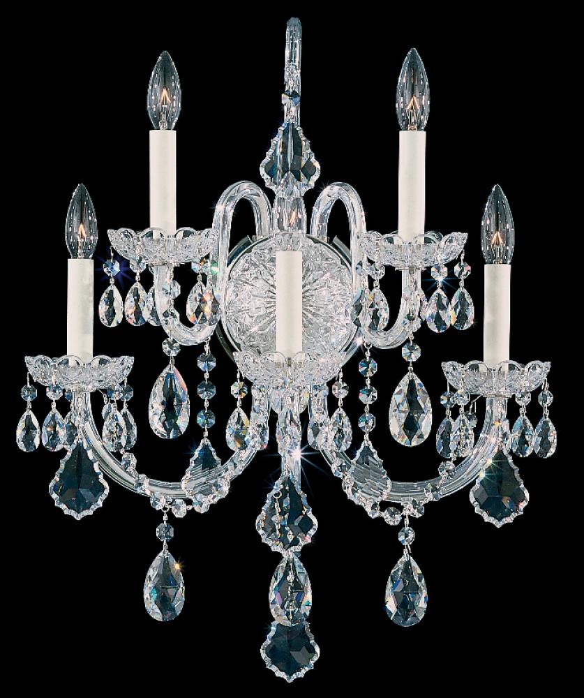 Olde World 5 Light 120V Wall Sconce in Polished Silver with Clear Heritage Handcut Crystal