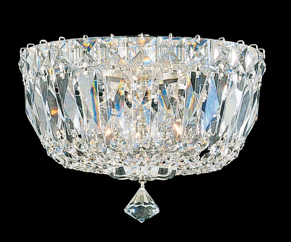 Petit Crystal Deluxe 3 Light 120V Flush Mount in Polished Silver with Clear Optic Crystal
