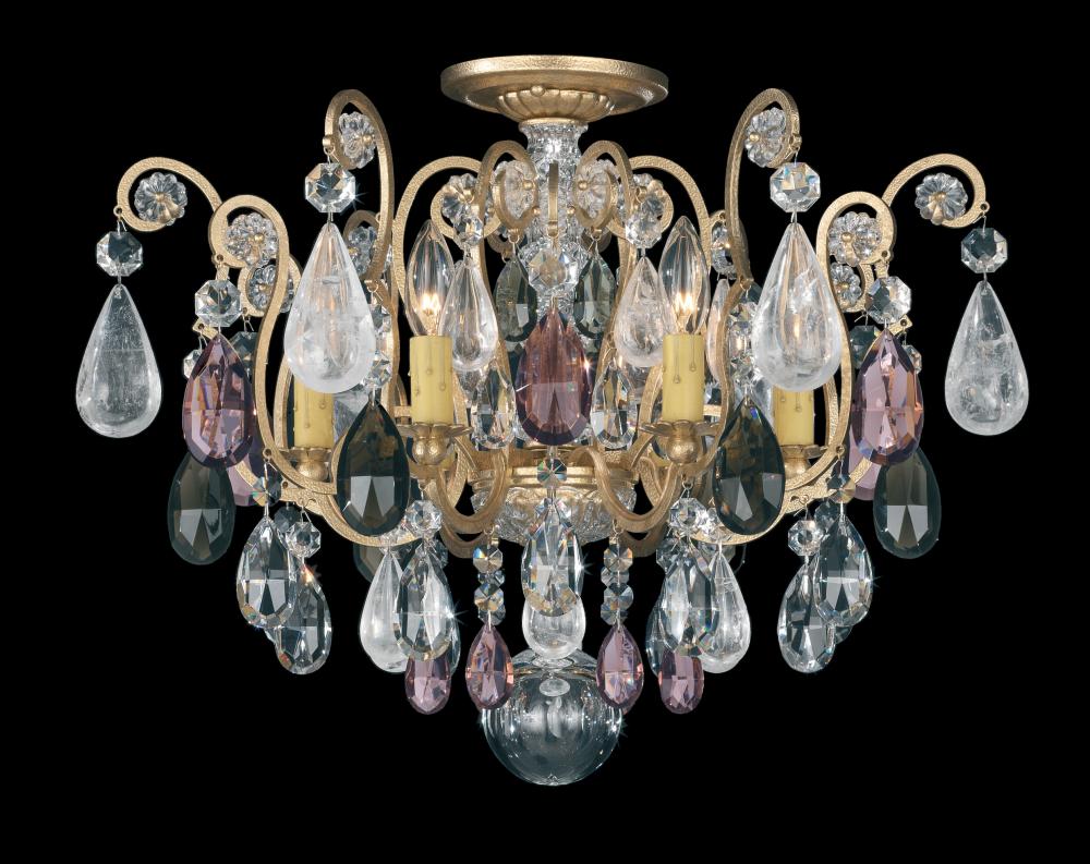 Renaissance Rock Crystal 6 Light 120V Semi-Flush Mount in Antique Silver with Clear Crystal and Ro