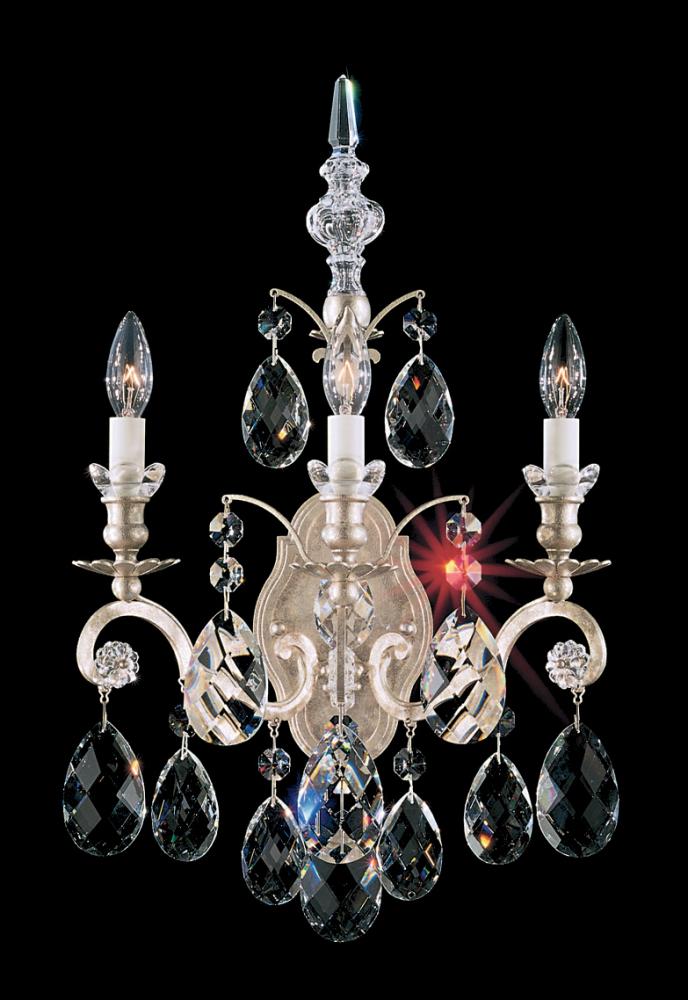 Renaissance 3 Light 120V Wall Sconce in Black with Clear Heritage Handcut Crystal
