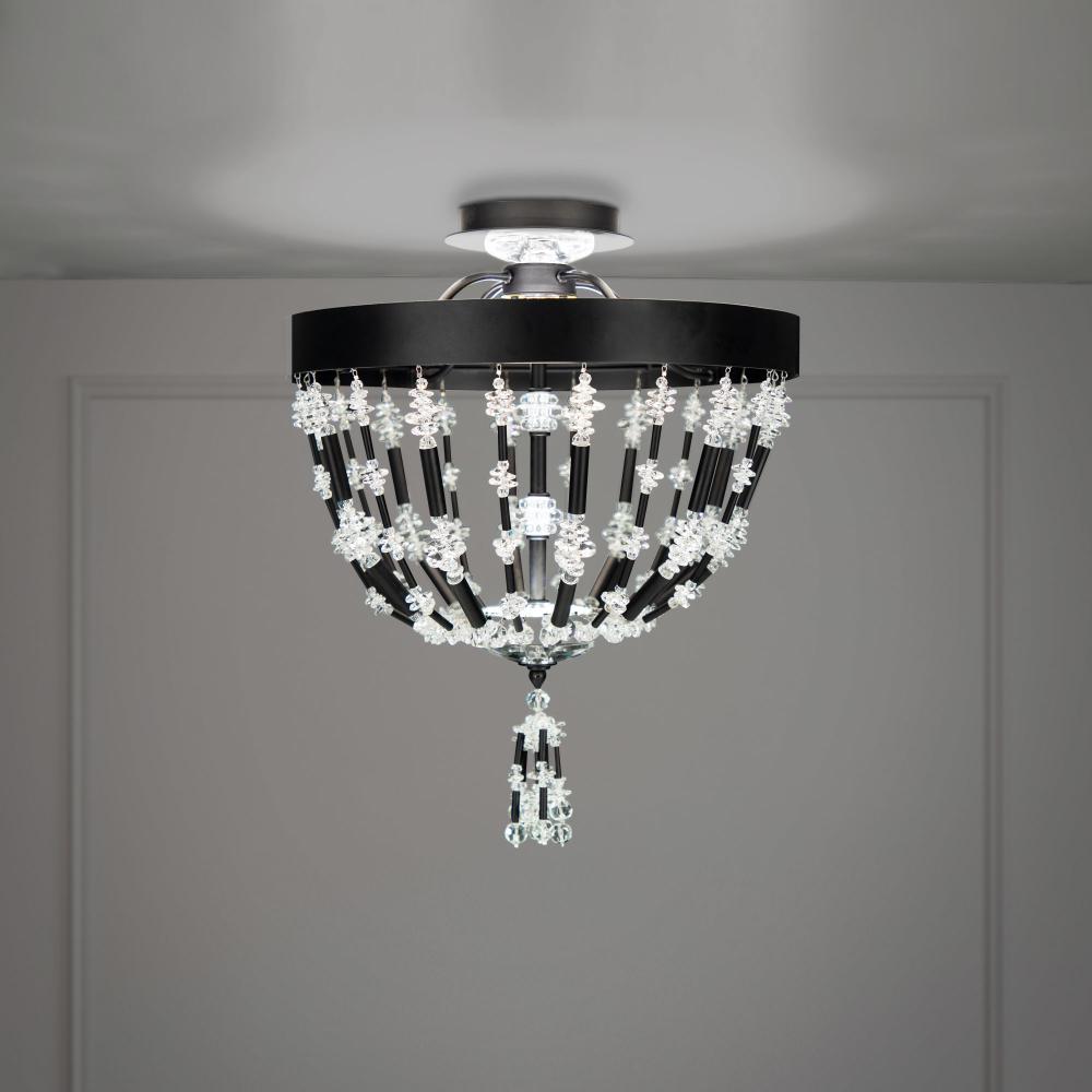 Bali 16in LED 120V-277V Semi-Flush Mount in Antique Silver with Clear Optic Crystal