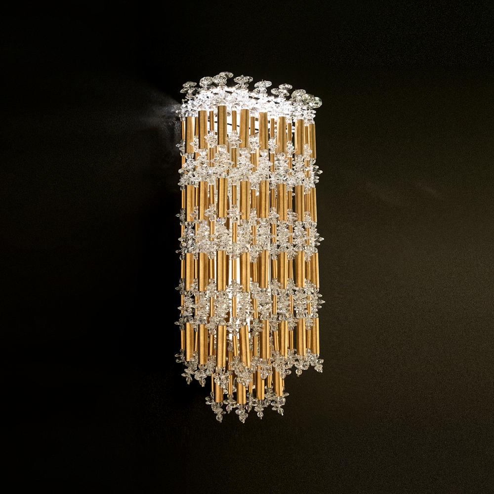 Tahitian 19in LED 3000K/3500K/4000K 120V-277V Wall Sconce in Heirloom Gold with Clear Optic Crysta