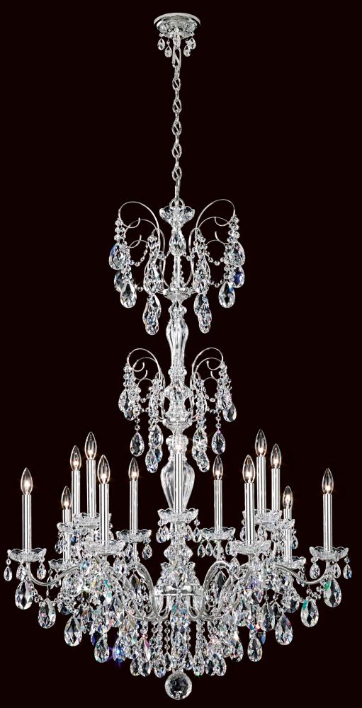 Sonatina 14 Light 120V Chandelier in Antique Silver with Clear Heritage Handcut Crystal