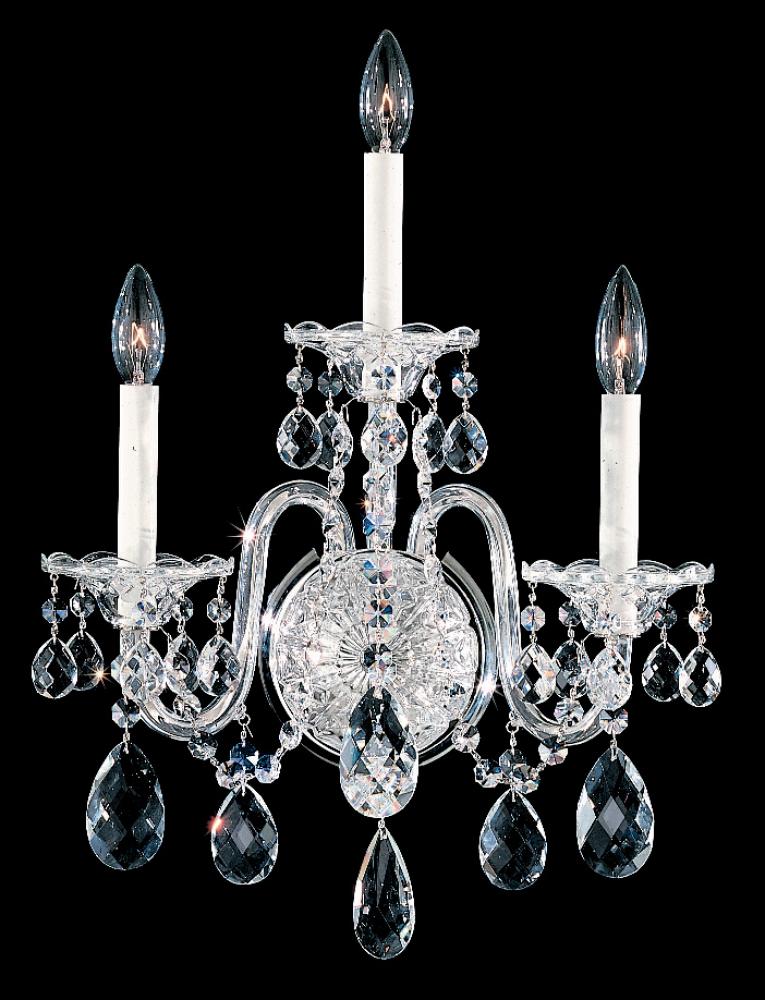 Sterling 3 Light 120V Wall Sconce in Polished Silver with Clear Heritage Handcut Crystal
